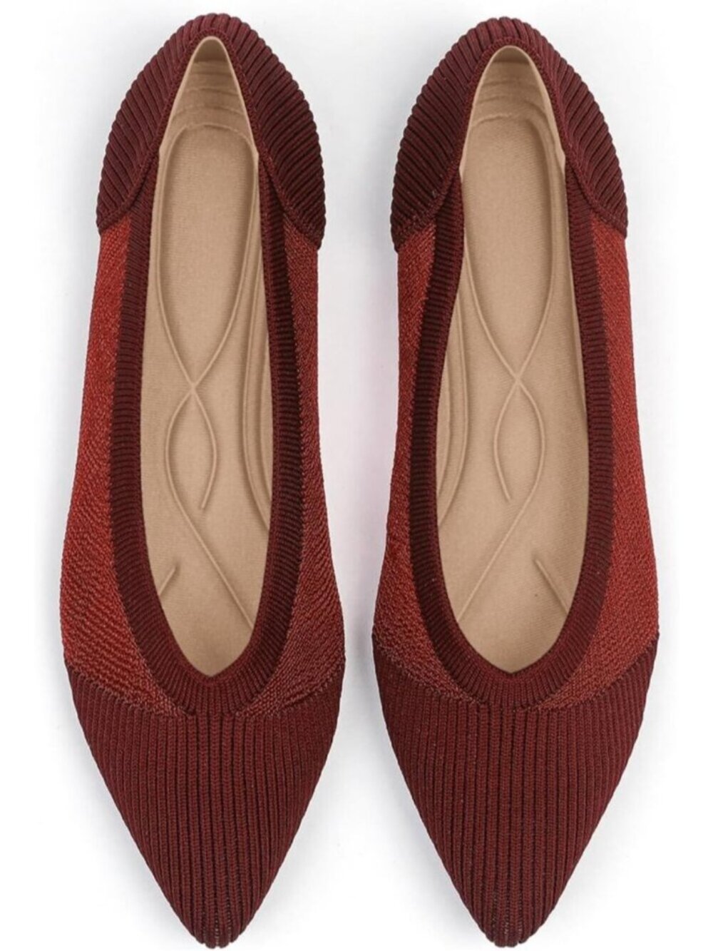 Women's Red Knit Ballet Flats Pointed Toe Comfortable Mesh Casual Shoes